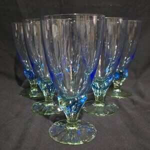 Vtg Bormioli Rocco Bahia (Italy) Water Goblets Blue Green Set of 6